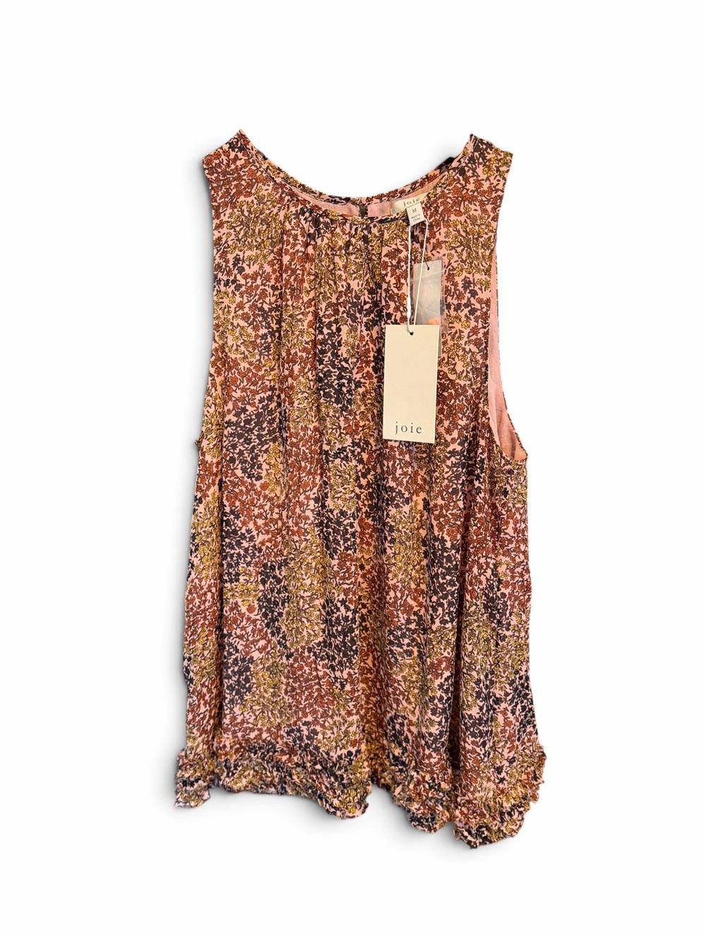 Joie Multicolor Floral Sleeveless Silk Blouse in Pink and Rust Tones
